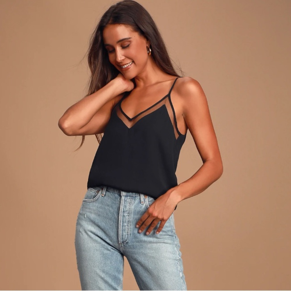 Lulus Women's Black Sheer Mesh V-Neck Tank Top - Picture 2 of 12